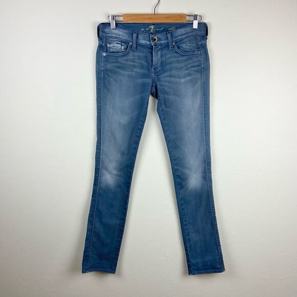 7 For All Mankind Edie Straight Leg Jeans - Lightly Distressed Wash - Picture 1 of 7